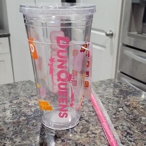 Limited Edition DUNQUEENS Clear Party Cup with Pink Straw